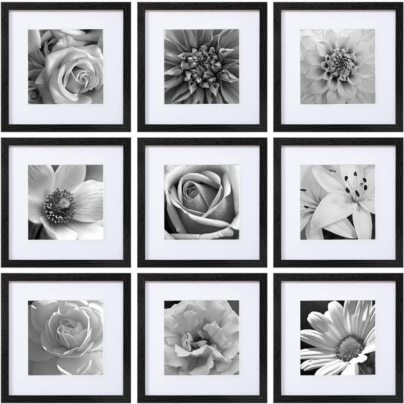 Chic Gallery Wall Frame Set - 9 Lightweight Black Frames for 12x12 Photos